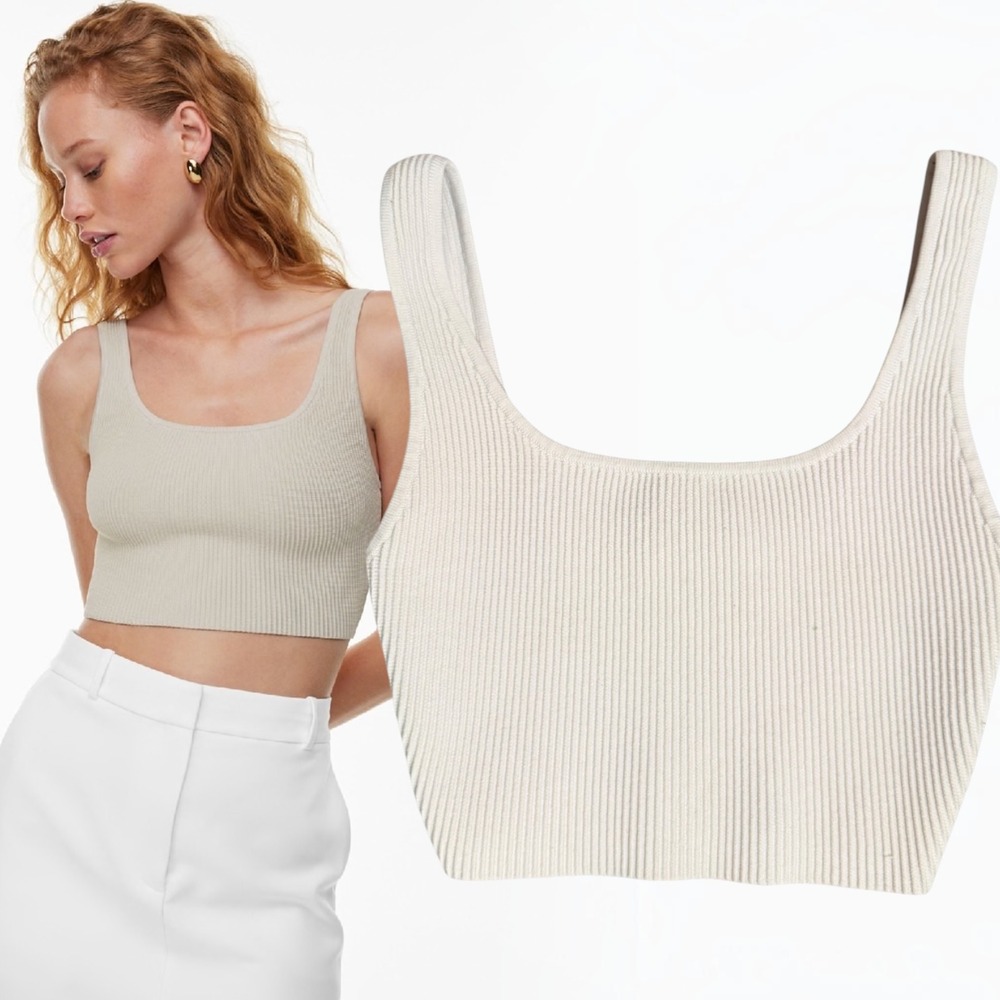 Babaton Sculpt Knit Ribbed Crop Top Bone XS